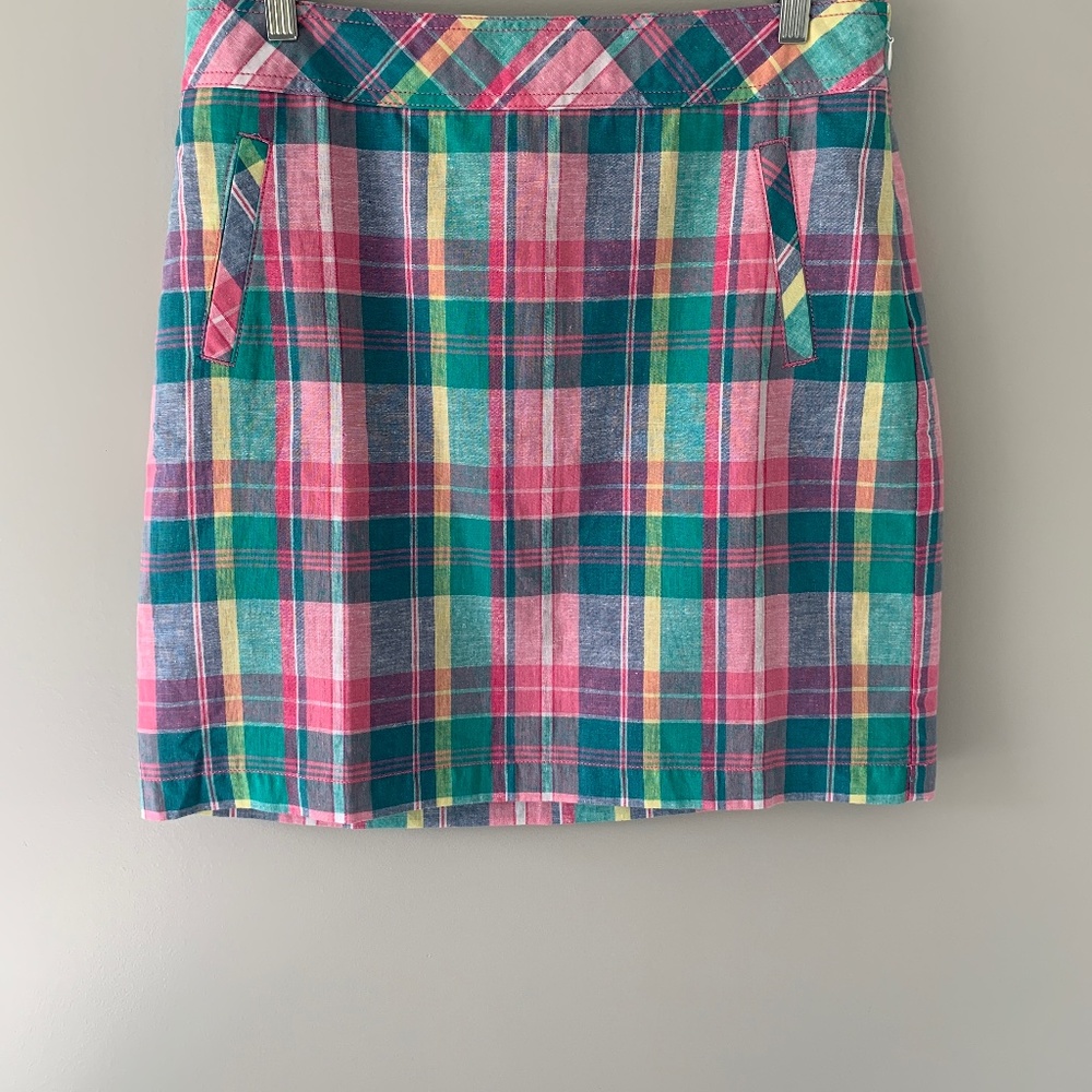 Talbots Linen Cotton Plaid Skirt